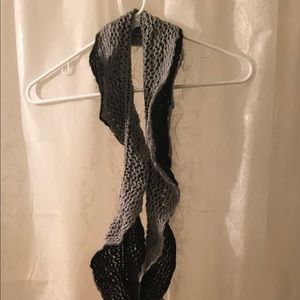 Long grey black knit wrap around neck scarf